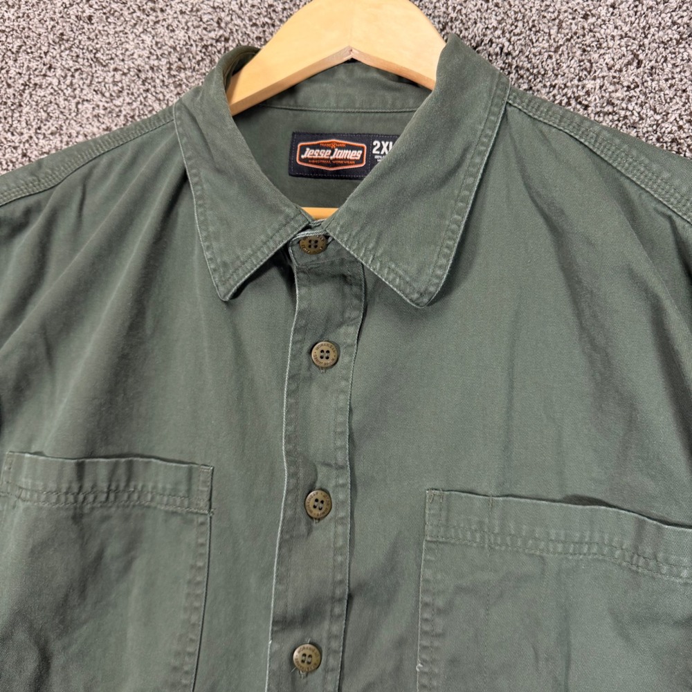 Jesse James Work Shirt Mens 2XL Green Cotton Long Sleeve Button Up Pockets‎